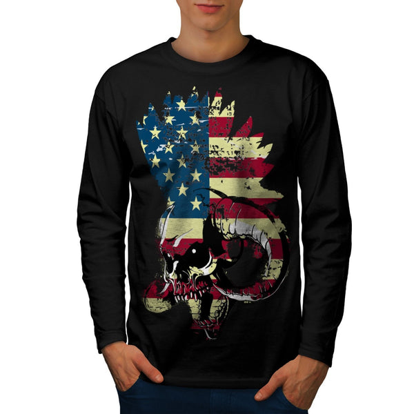 American USA Skull Mens Long Sleeve T-Shirt