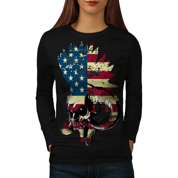 American USA Skull Womens Long Sleeve T-Shirt