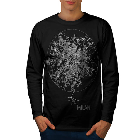 Italy Milan City Map Mens Long Sleeve T-Shirt