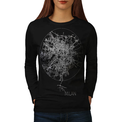Italy Milan City Map Womens Long Sleeve T-Shirt