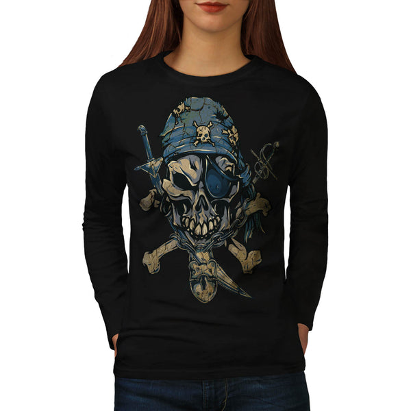 Skull Pirate Head Art Womens Long Sleeve T-Shirt