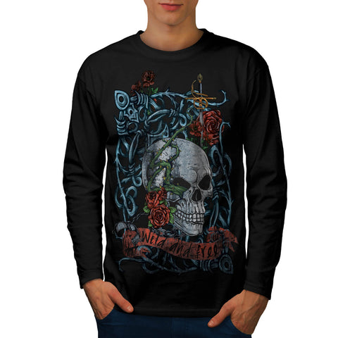 Skull Rose Flower Art Mens Long Sleeve T-Shirt