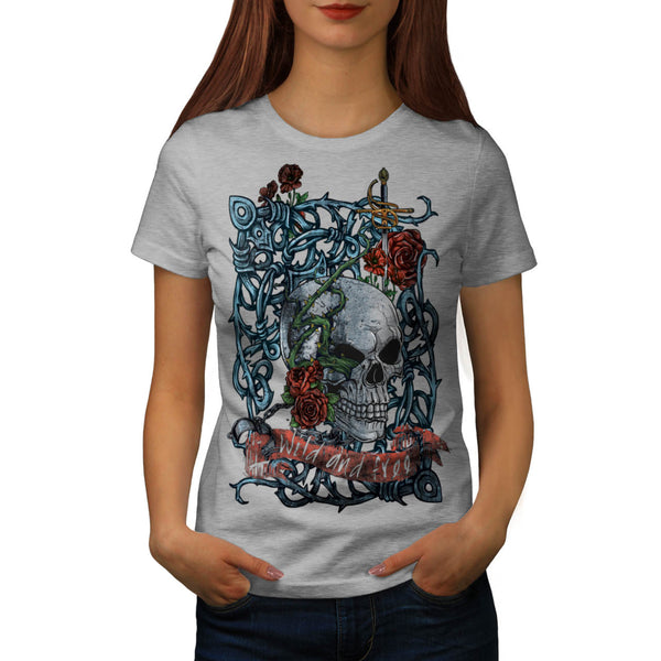 Skull Rose Flower Art Womens T-Shirt