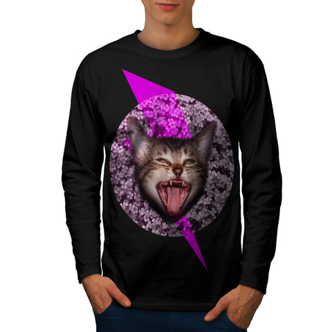 Crazy Cat Kitten Face Mens Long Sleeve T-Shirt