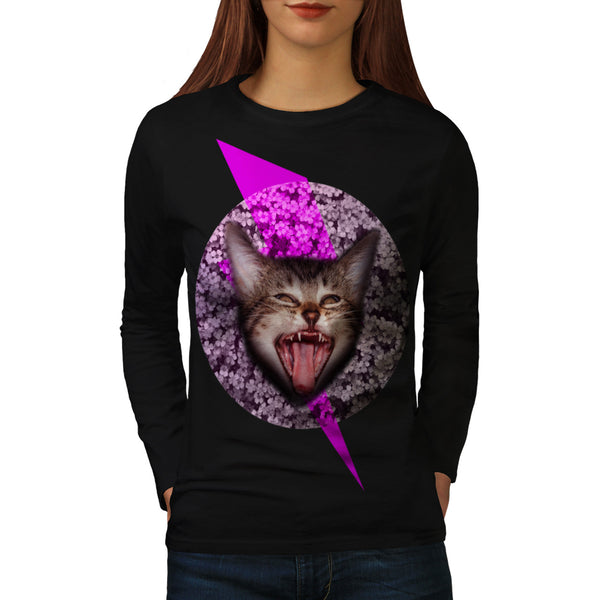 Crazy Cat Kitten Face Womens Long Sleeve T-Shirt