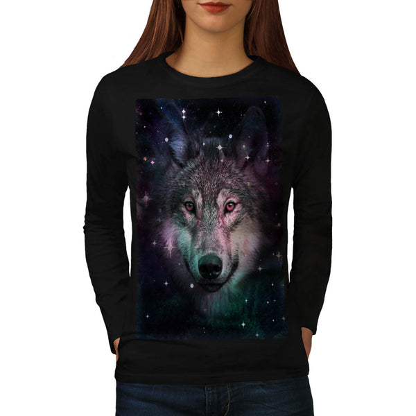Space Wars Wolf Face Womens Long Sleeve T-Shirt