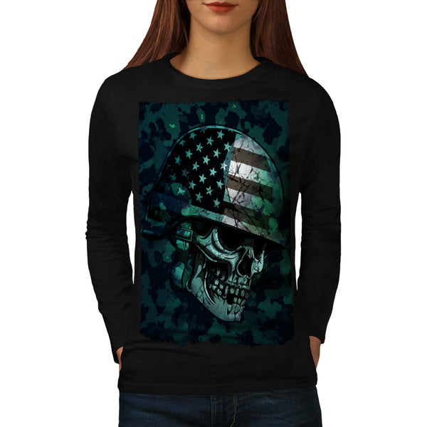 Skull America Soldier Womens Long Sleeve T-Shirt