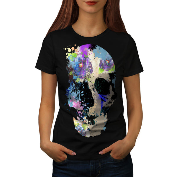 Skull Sugar Rose Art Womens T-Shirt