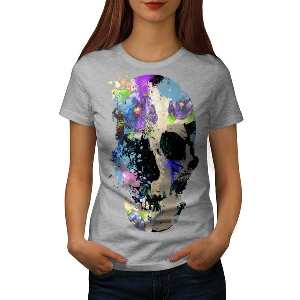 Skull Sugar Rose Art Womens T-Shirt