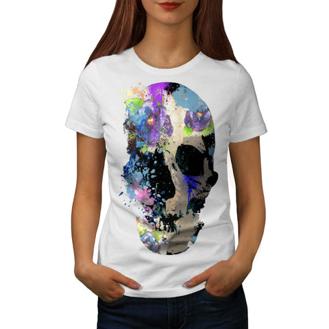 Skull Sugar Rose Art Womens T-Shirt