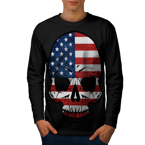 America Skull Flag Mens Long Sleeve T-Shirt