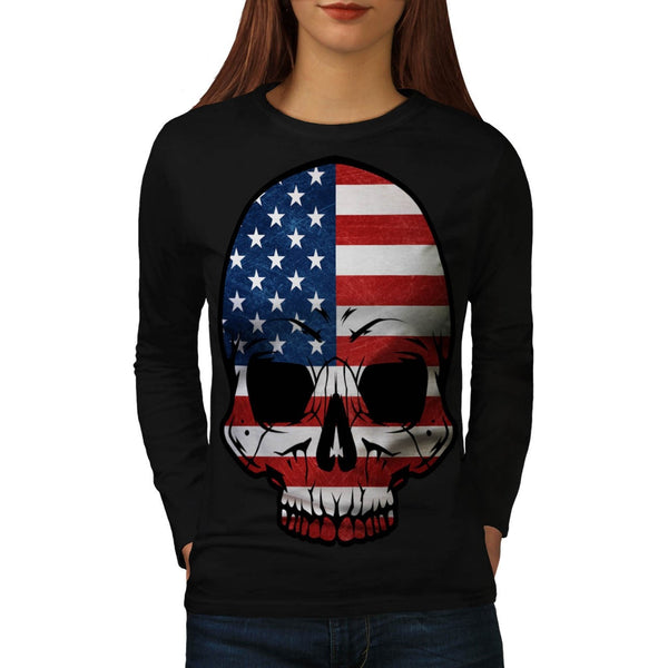 America Skull Flag Womens Long Sleeve T-Shirt