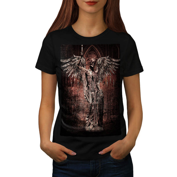Skull War Angel Wings Womens T-Shirt