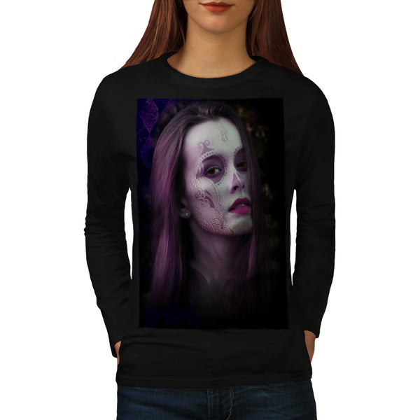 Lady Model Make Up Womens Long Sleeve T-Shirt