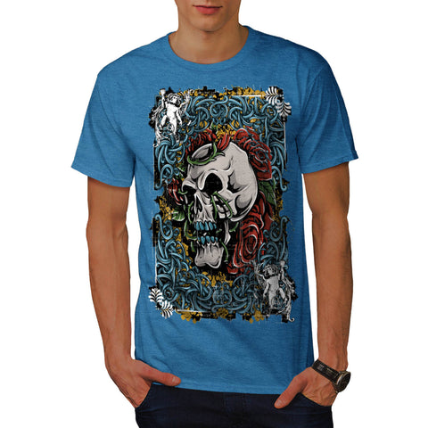 Skull Flower Rose Art Mens T-Shirt