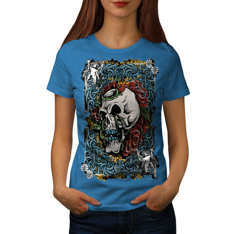 Skull Flower Rose Art Womens T-Shirt