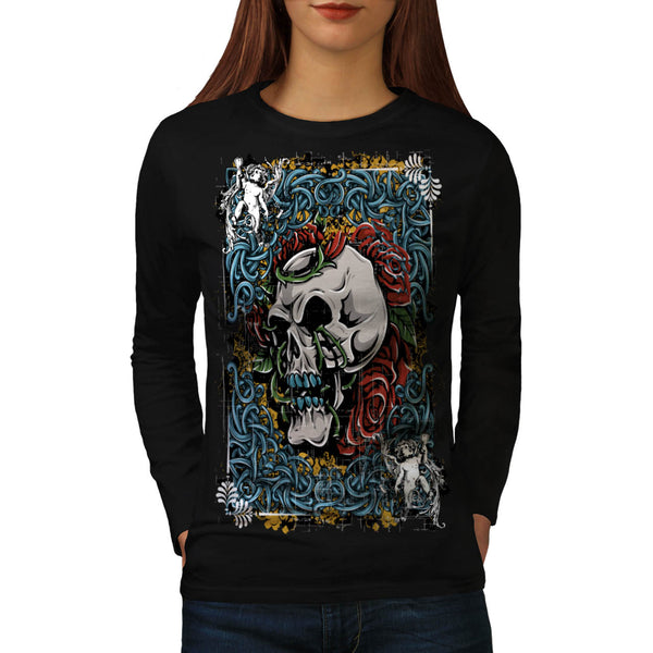 Skull Flower Rose Art Womens Long Sleeve T-Shirt