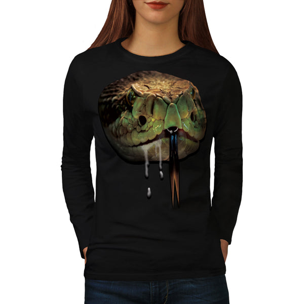 Snake Venom Bite Face Womens Long Sleeve T-Shirt