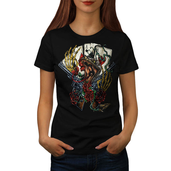 Snake Gun And Roses Womens T-Shirt