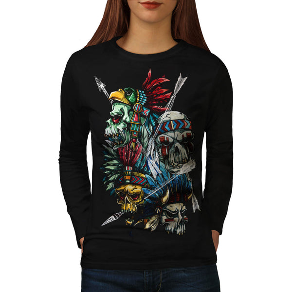 Skull Indian Tattoo Womens Long Sleeve T-Shirt