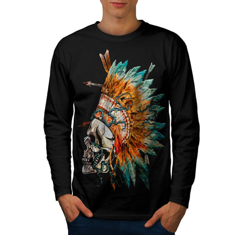Skull Indian Rose Art Mens Long Sleeve T-Shirt