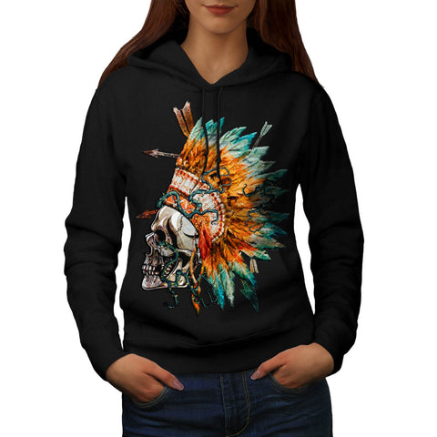 Skull Indian Rose Art Womens Hoodie