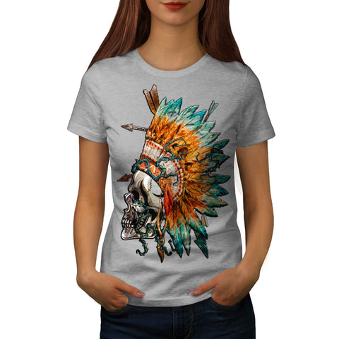 Skull Indian Rose Art Womens T-Shirt