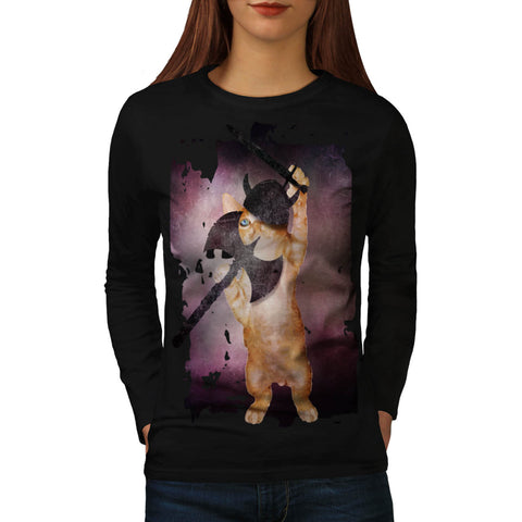 Warrior Viking Cat Womens Long Sleeve T-Shirt