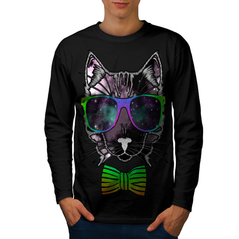 Hipster Cosmos Cat Mens Long Sleeve T-Shirt