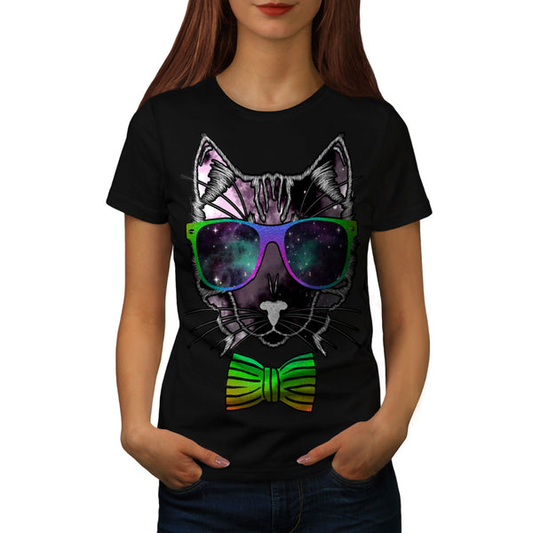 Hipster Cosmos Cat Womens T-Shirt