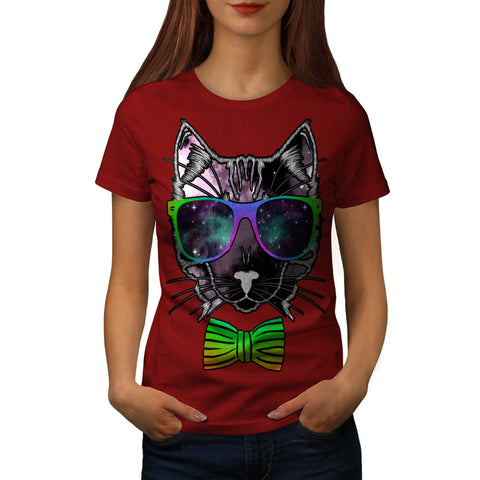 Hipster Cosmos Cat Womens T-Shirt