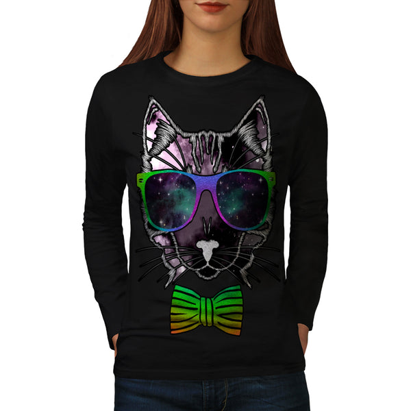 Hipster Cosmos Cat Womens Long Sleeve T-Shirt