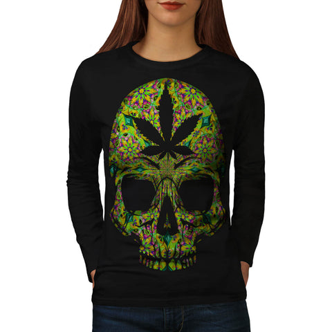Cannabis Skull Head Womens Long Sleeve T-Shirt