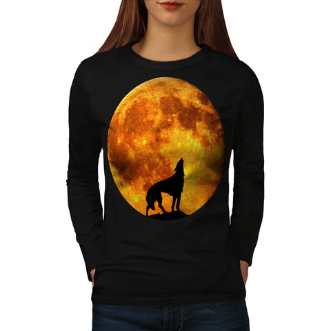 Full Moon Wild Wolf Womens Long Sleeve T-Shirt
