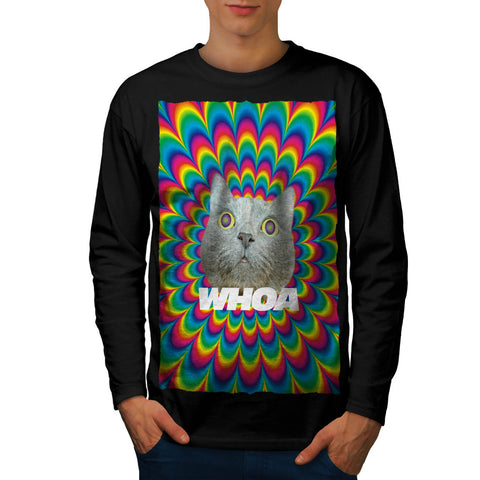 Whoa Psychedelic Cat Mens Long Sleeve T-Shirt