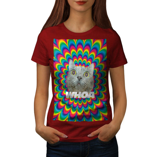 Whoa Psychedelic Cat Womens T-Shirt