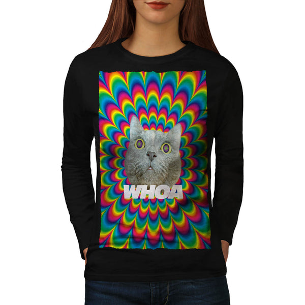 Whoa Psychedelic Cat Womens Long Sleeve T-Shirt