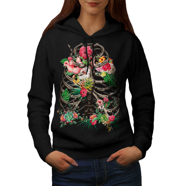 Skull Flower Body Art Womens Hoodie