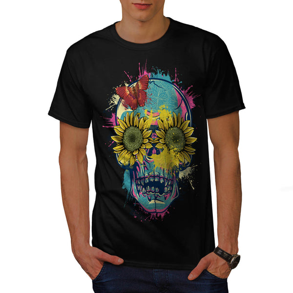 Skull Flower Rose Art Mens T-Shirt