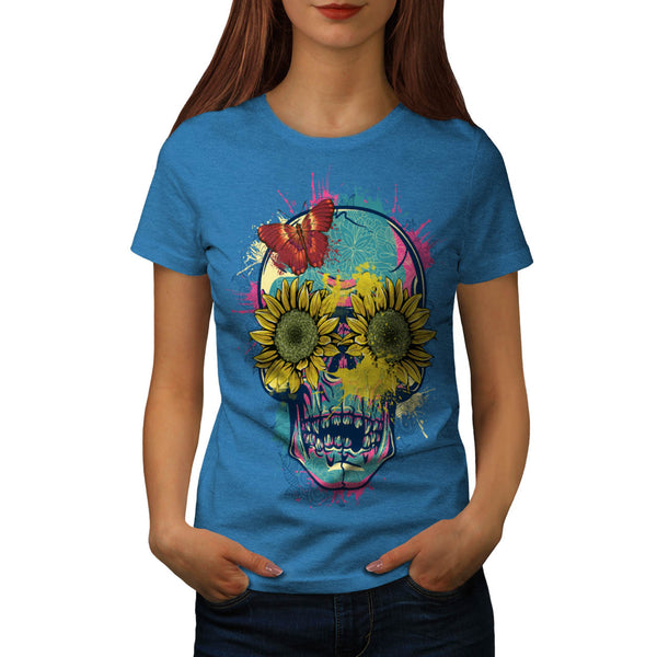 Skull Flower Rose Art Womens T-Shirt