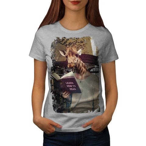 Giraffe Reading Book Womens T-Shirt